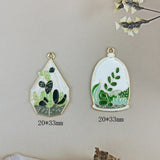 10pcs Enamel Green Plant Potted Cactus Metal Charms Pendants
