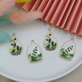 10pcs Enamel Green Plant Potted Cactus Metal Charms Pendants