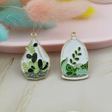 10pcs Enamel Green Plant Potted Cactus Metal Charms Pendants