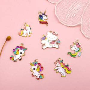 10pcs Enamel Rainbow Unicorn Charms for Jewelry Making DIY