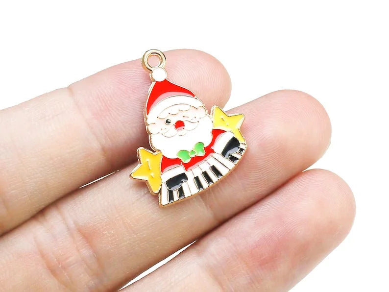 Enamel Santa Charm, Christmas Earring Charms, Santa Claus Charm