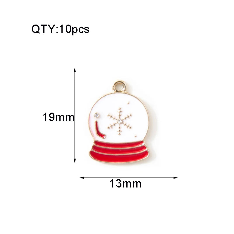 10pcs Enamel Snow Globe Christmas Charm Jewelry Making Charms