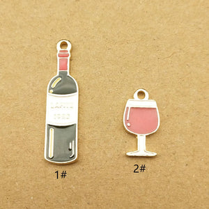 10pcs Enamel Wine Bottle Cup Charm for Jewelry Making