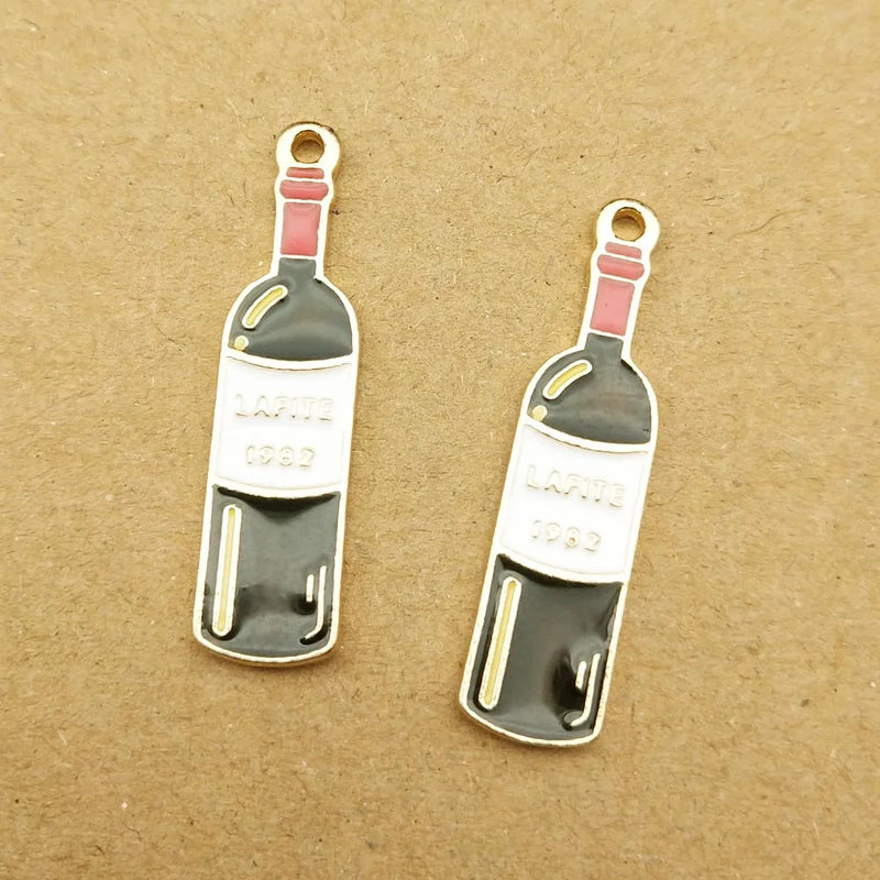 10pcs Enamel Wine Bottle Cup Charm for Jewelry Making