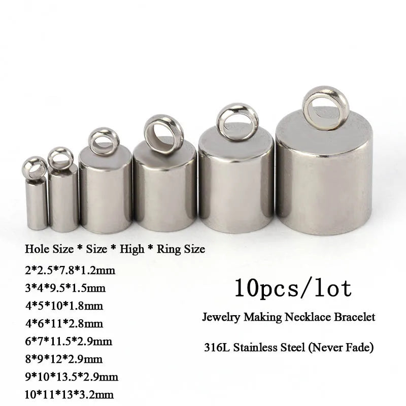 10pcs 316L Stainless Steel End Caps for DIY Bracelet Jewelry Making