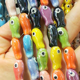 10pcs Evil Eye Fish Ceramic Beads 10x18mm DIY Spacer Bead for Jewelry Making