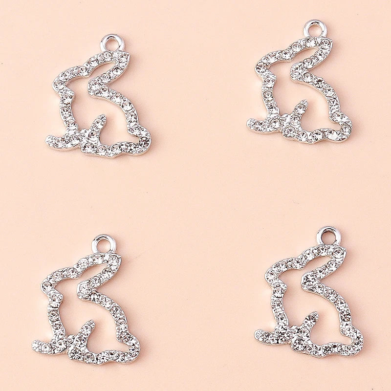 10pcs Clear Crystal Rabbit Charm Bunny Pendants for DIY Jewelry