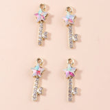 10pcs Zircon Crystal Stars Keys Charms for DIY Jewelry Wedding Accessories