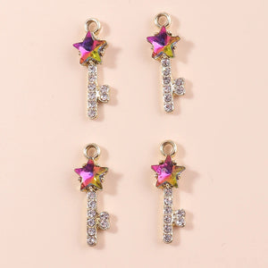 10pcs Zircon Crystal Stars Keys Charms for DIY Jewelry Wedding Accessories