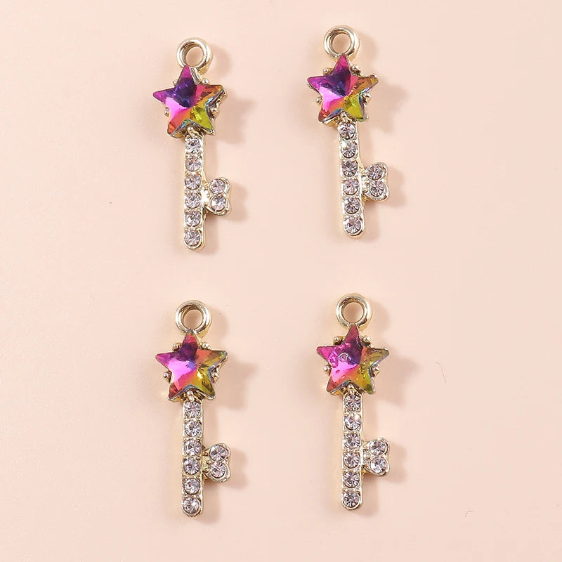 10pcs Zircon Crystal Stars Keys Charms for DIY Jewelry Wedding Accessories