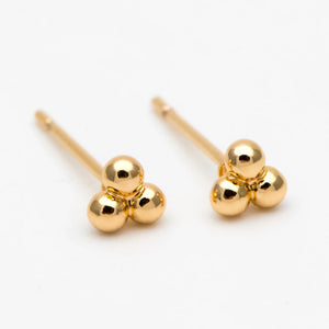 10pcs Extra Tiny Three Ball Stud Earrings, Plated Brass DIY Ear Findings