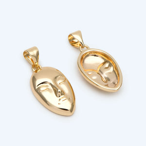 10pcs Face Charm With Bail, 18K Plated Brass, Jewelry Making Pendant