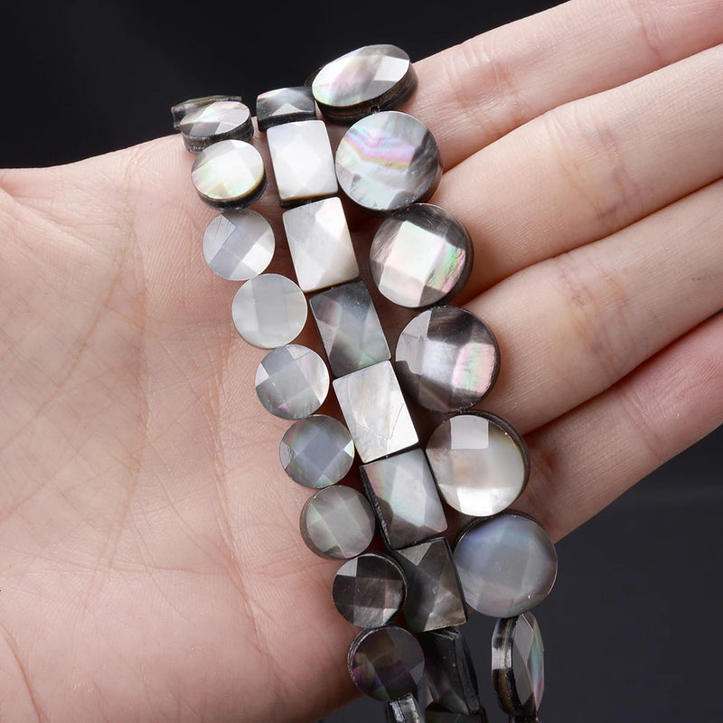 10pcs Faceted Shell Beads Round Rectangle Spacer Bead Jewelry Making DIY