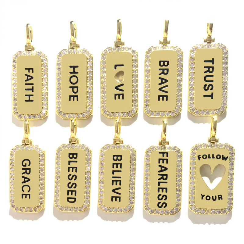 10pcs Inspirational Mix Words Tag Charms Bundle for Jewelry Making