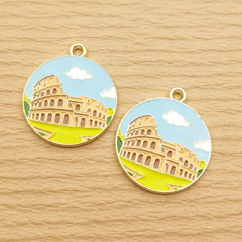 10pcs Famous Building Charm Enamel Necklace Pendant Diy Craft Supplies