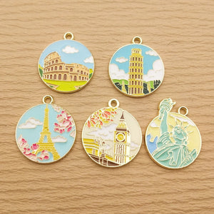 10pcs Famous Building Charm Enamel Necklace Pendant Diy Craft Supplies