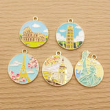 10pcs Famous Building Charm Enamel Necklace Pendant Diy Craft Supplies