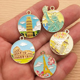 10pcs Famous Building Charm Enamel Necklace Pendant Diy Craft Supplies