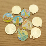 10pcs Famous Building Charm Enamel Necklace Pendant Diy Craft Supplies