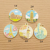 10pcs Famous Building Charm Enamel Necklace Pendant Diy Craft Supplies