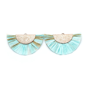 10pcs Fan Tassel Pendants, Raffia Tassel Charms - Blue