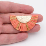 10pcs Orange Raffia Tassel Charms for Earrings, Fan Tassel Pendants