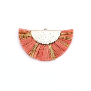 10pcs Orange Raffia Tassel Charms for Earrings, Fan Tassel Pendants