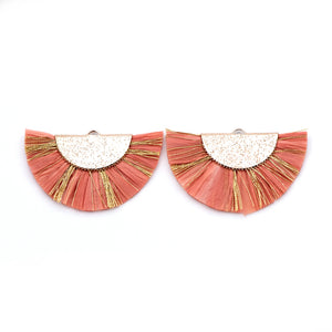 10pcs Orange Raffia Tassel Charms for Earrings, Fan Tassel Pendants