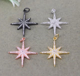 10pcs Copper Micro Pave CZ Star Pendant, 4 Colors