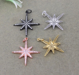 10pcs Copper Micro Pave CZ Star Pendant, 4 Colors