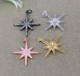 10pcs Copper Micro Pave CZ Star Pendant, 4 Colors