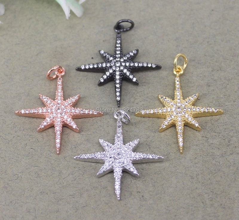 10pcs Copper Micro Pave CZ Star Pendant, 4 Colors