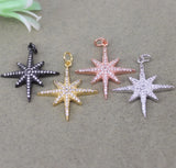 10pcs Copper Micro Pave CZ Star Pendant, 4 Colors