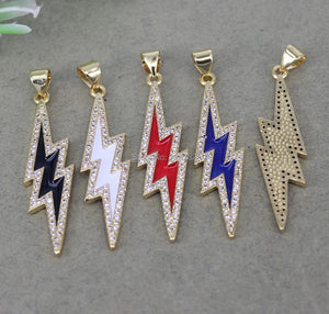 10pc Enamel CZ Lightning Pendant for Jewelry Making