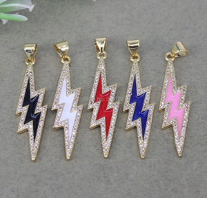 10pc Enamel CZ Lightning Pendant for Jewelry Making