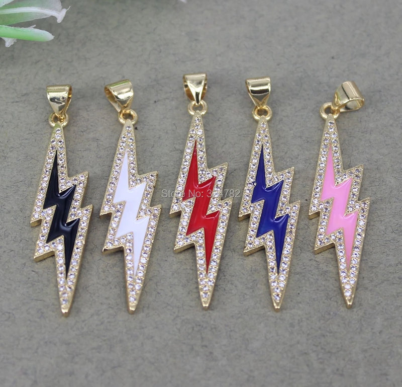 10pc Enamel CZ Lightning Pendant for Jewelry Making