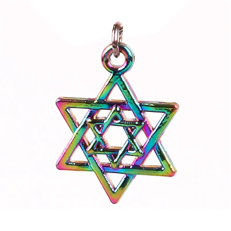 10pcs Rainbow Hexagon Star Pendant Charms for Necklace Women Birthday Jewelry