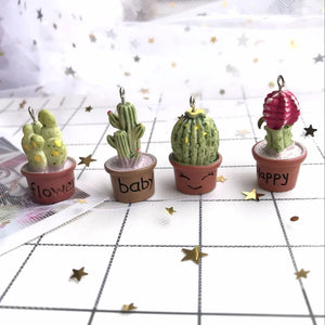 10pcs Resin Potted Cactus Charms for DIY Jewelry Making