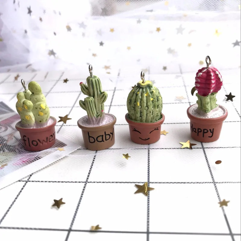 10pcs Resin Potted Cactus Charms for DIY Jewelry Making