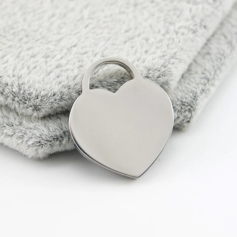 10pcs Double Sides Polished Heart Tag Necklace Pendant Stainless Steel