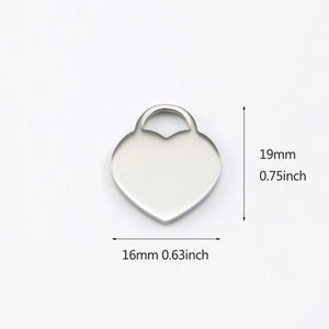 10pcs Double Sides Polished Heart Tag Necklace Pendant Stainless Steel