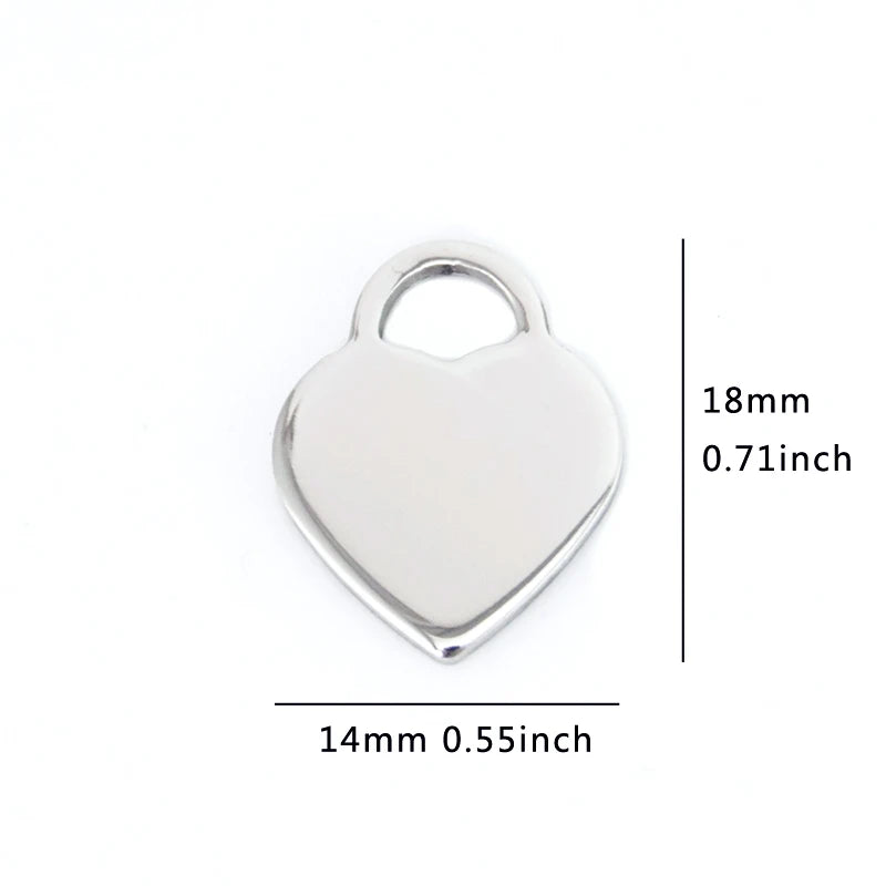 10pcs Double Sides Polished Heart Tag Necklace Pendant Stainless Steel