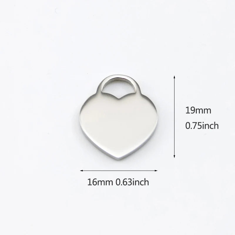 10pcs Double Sides Polished Heart Tag Necklace Pendant Stainless Steel