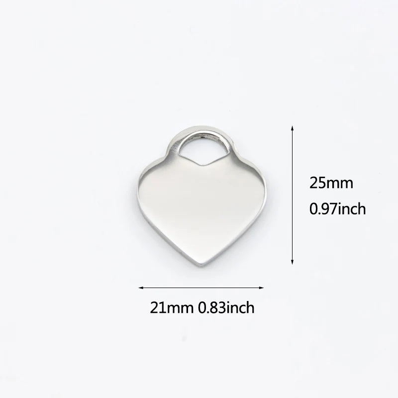 10pcs Double Sides Polished Heart Tag Necklace Pendant Stainless Steel