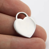 10pcs Double Sides Polished Heart Tag Necklace Pendant Stainless Steel