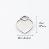 10pcs Double Sides Polished Heart Tag Necklace Pendant Stainless Steel