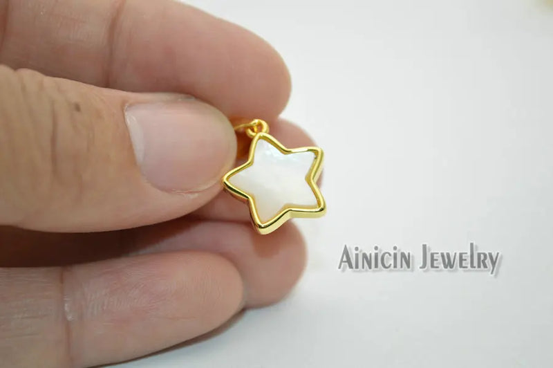 10pcs Green Amazonite Five Pointed Star Shell Pendants