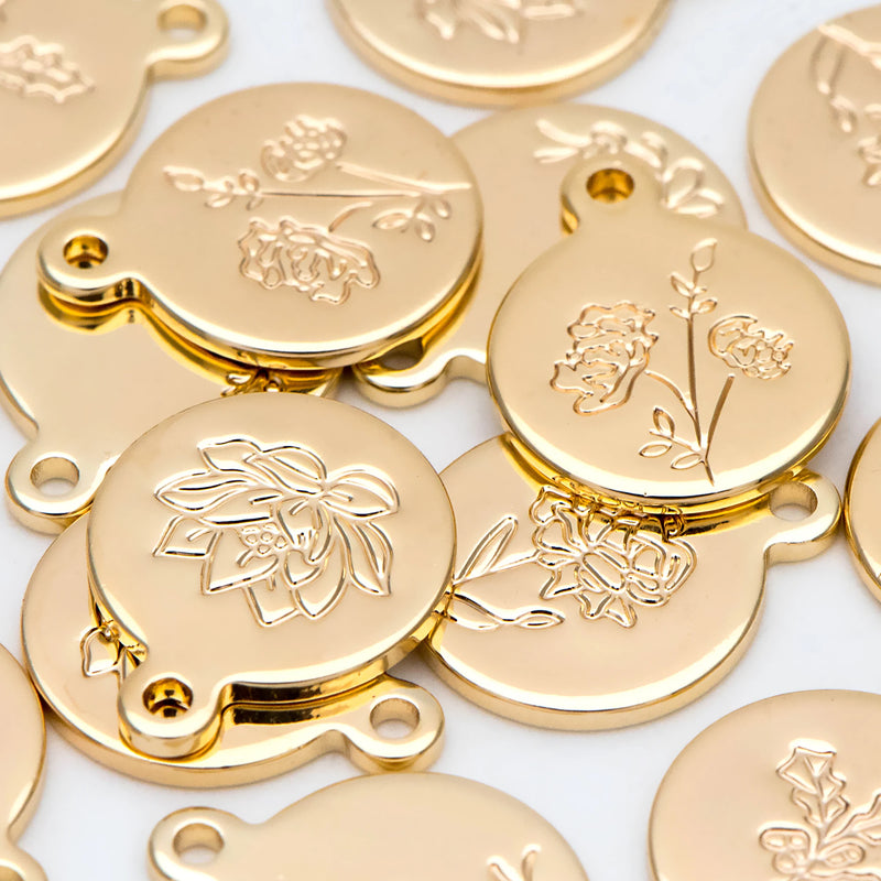 10pcs Flower Disc Charms 12x15mm 18K Plated Brass For Jewelry Making DIY