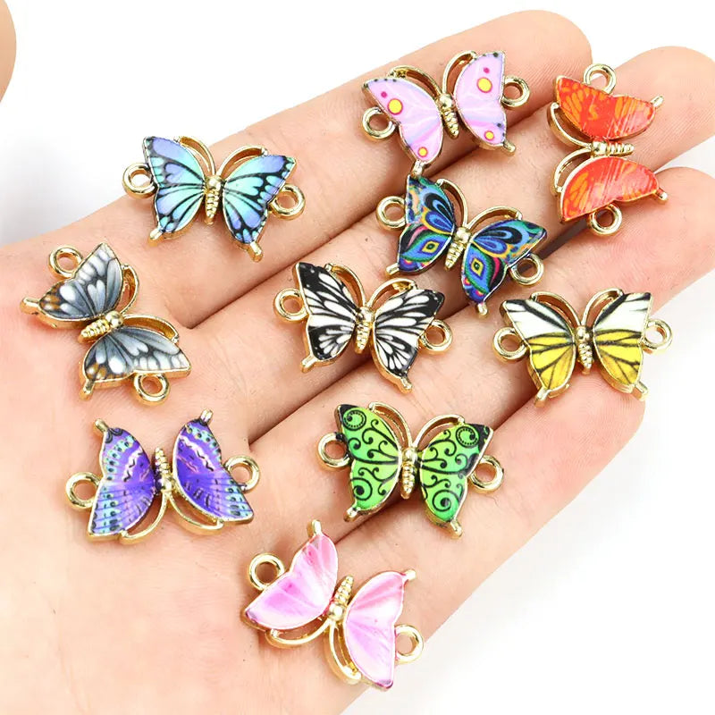 10pcs Colorful Butterfly Enamel Charms Connectors Multicolor Metal Pendant