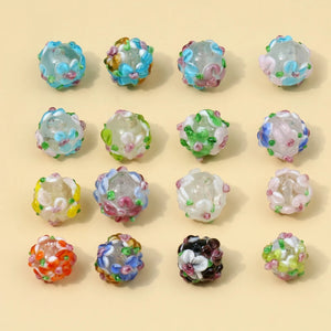 10pcs Lampwork Flowers Beads for DIY Jewelry Making Christmas Party Decoration